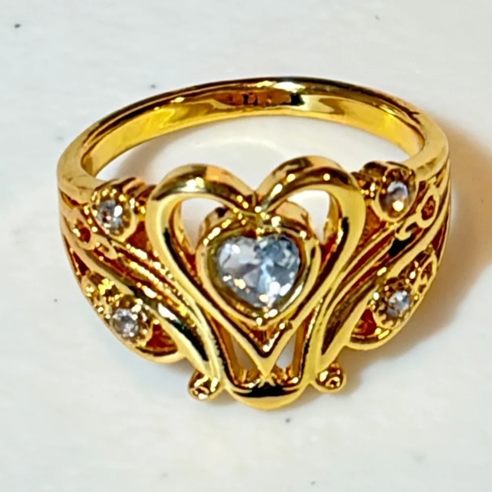 Elegant 18K Gold Plated Heart Shaped Ring With Cubic Zirconia.